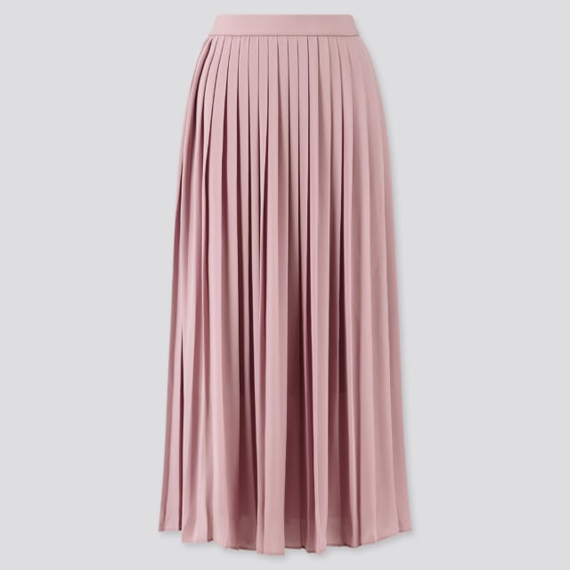 くすみピンクのシフォンプリーツスカート