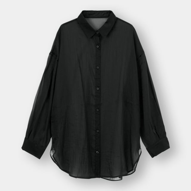 黒のシアー素材ロングシャツ