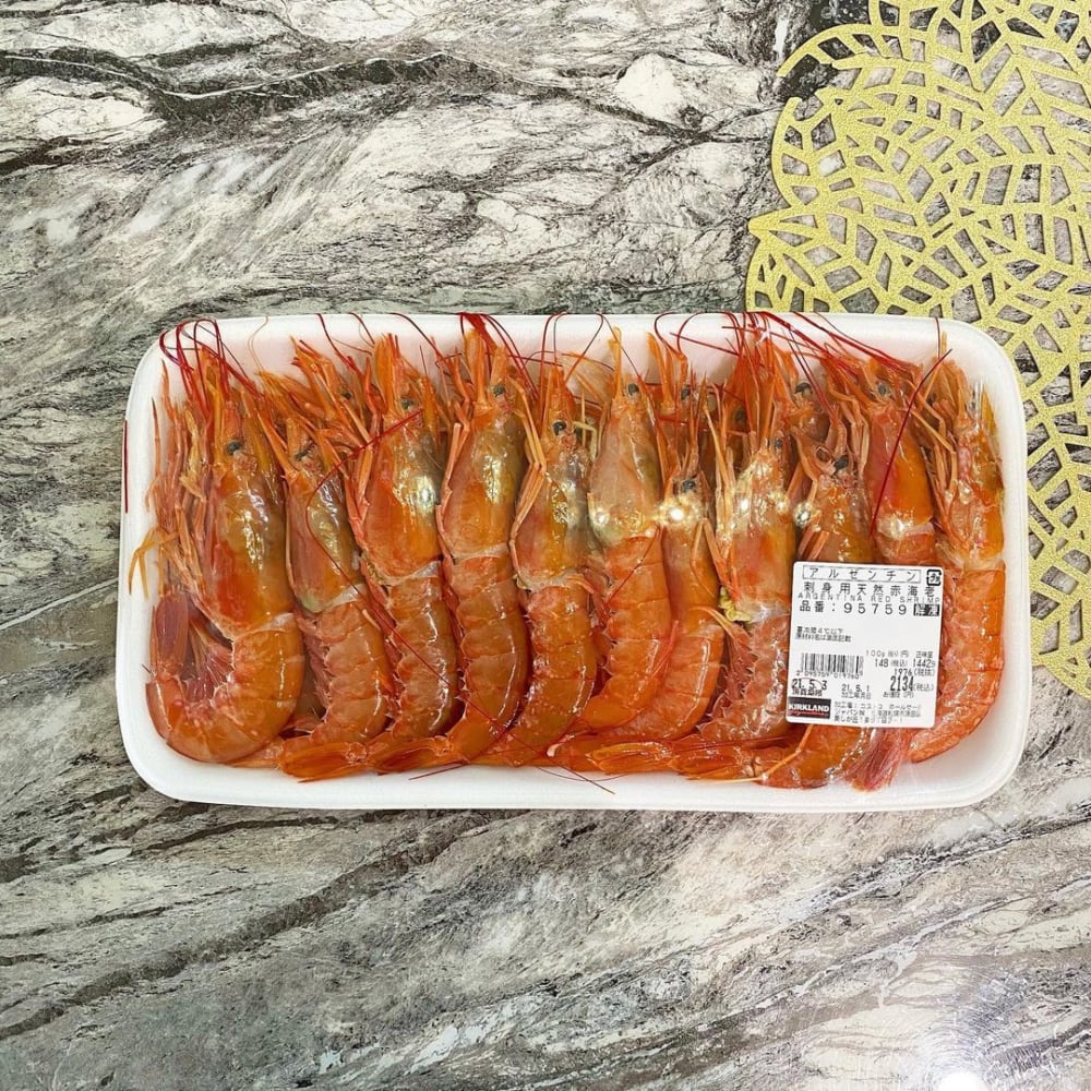 コストコの刺身用天然赤海老のパッケージ写真